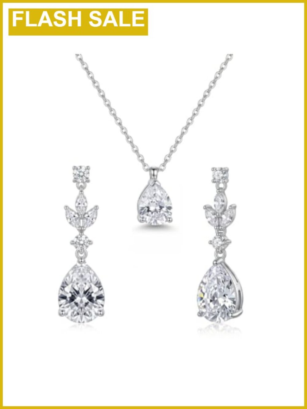Teardrop Cubic Zirconia Necklace & Earrings Jewelry Set Bridal Wedding Prom